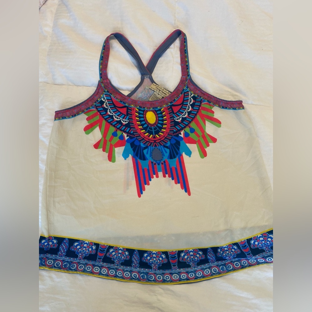 Flying Tomato Boho Tribal Racerback Tank Top Colorful Ethnic Print Festival Med